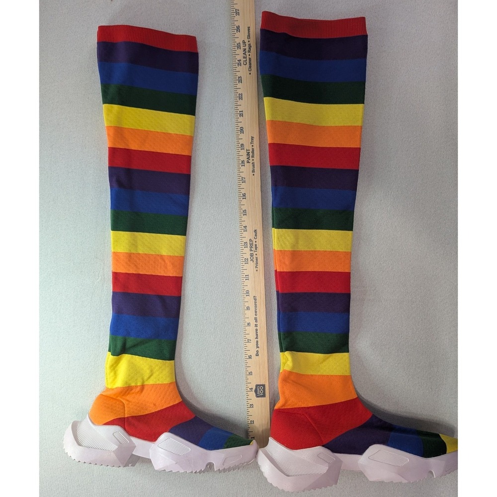 Thrusters Rainbow Thigh High Sock Boots Womens 40 Multi Color Excellent Platform